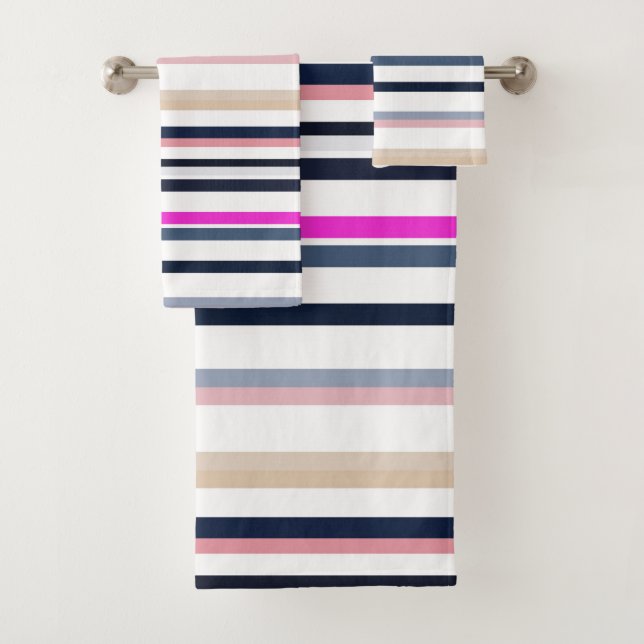 Blue Pink and Sand Stripes Badhandtuch Set (Insitu)