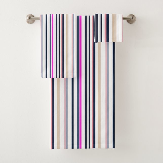 Blue Pink and Sand Stripes Badhandtuch Set (Insitu)