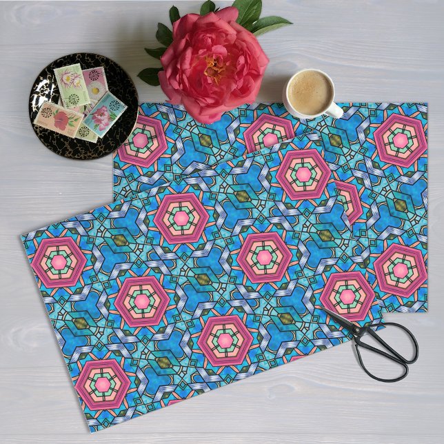 Blue & Pink Art Deco Glasbläserchen Ribbons Elegan Seidenpapier (Von Creator hochgeladen)