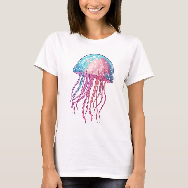 Blue & Pink Artistic Jellyfish Meeresbiologe T-Shirt (Vorderseite)