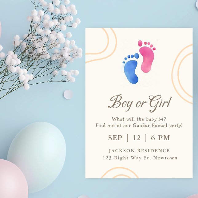 Blue & Pink Baby Feet Gender Reveve Invitation Einladung (Von Creator hochgeladen)