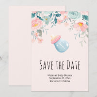 Blue & Pink Baby Flasche mit Blume Border