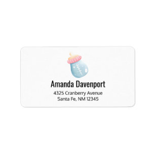 Blue & Pink Baby Flasche Niedlich Adressaufkleber