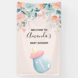 Blue & Pink Baby Flasche Niedlich Babydusche Banner