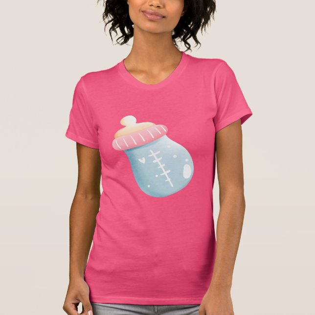 Blue & Pink Baby Flasche Niedlich T-Shirt (Vorderseite)