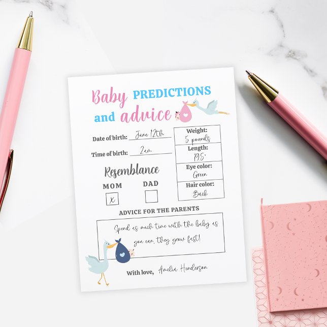 Blue Pink Baby Predictions & Advice Quiz Game Card Postkarte (Blue Pink Baby Predictions & Advice Quiz Game Card
)