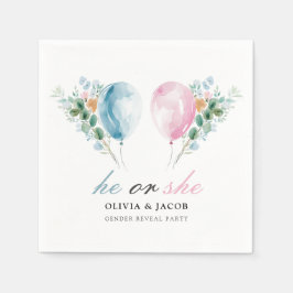 Blue Pink Balloons Gender Reveal Party Serviette