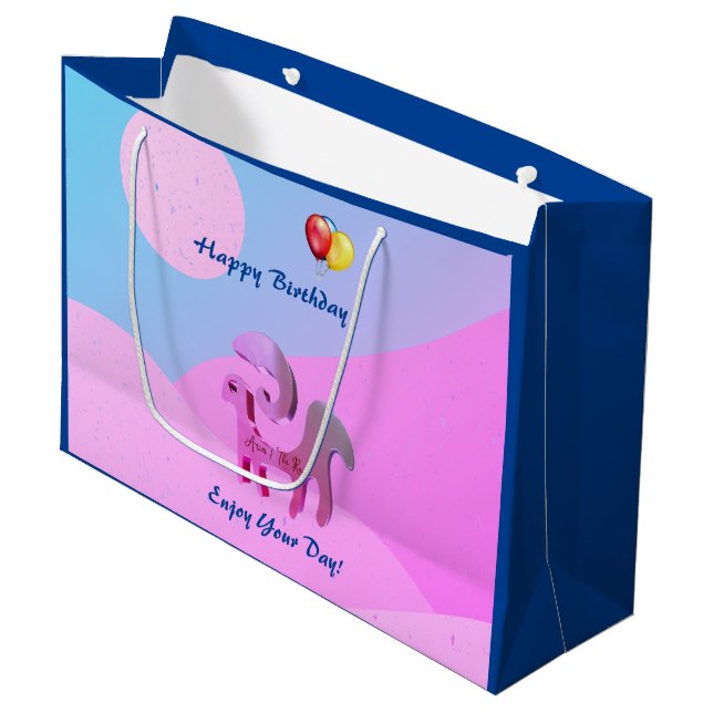 Blue Pink Birthday Aries Geschenktasche Große Geschenktüte (Vorderseite Schrägansicht)
