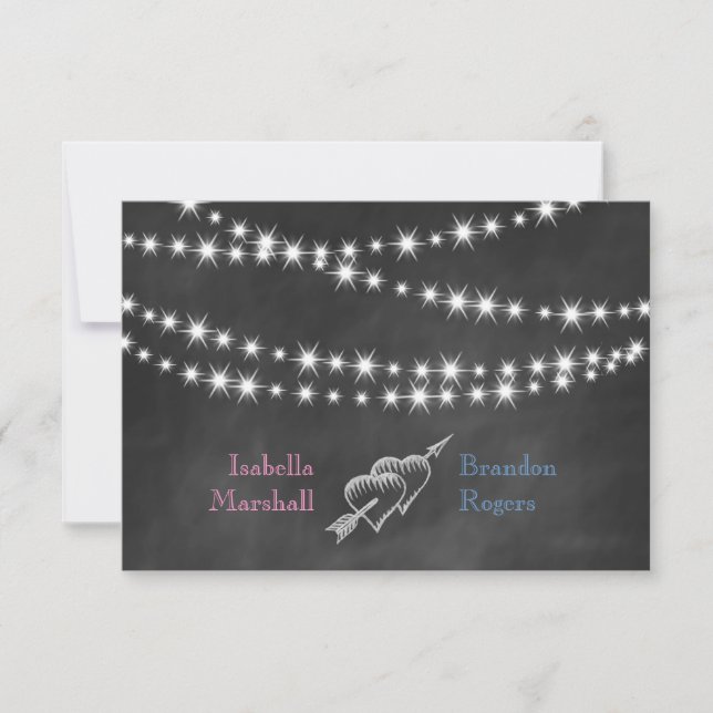 Blue & Pink Blackboard Twinkle Lights UAWG. RSVP Karte (Vorderseite)