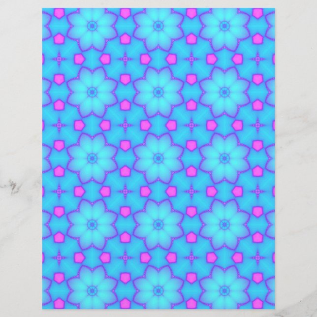Blue & Pink Blume Circles Scrapbook Paper Pages (Vorderseite)
