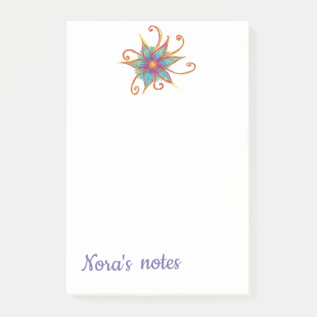 Blue Pink Blume Individuelle Name Post-it Klebezettel (Vorderseite)