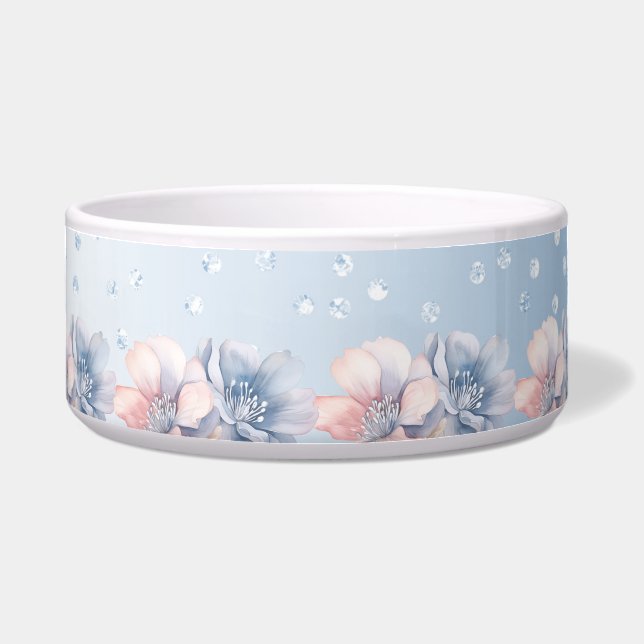 Blue Pink Blume Keramik Pet Bowl Napf (Vorderseite)