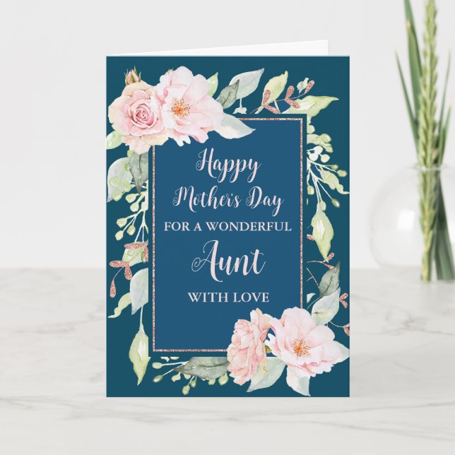 Blue Pink Blume Tante Happy Mother Day Card Karte (Vorderseite)