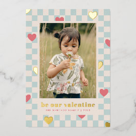 Blue Pink Checkerboard Herz Valentine's Day Card Folien Feiertagskarte