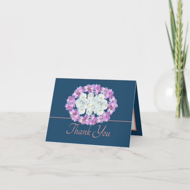 Blue Pink Chic Rose Crocuses Wreath Vielen Dank Karte (Vorderseite)