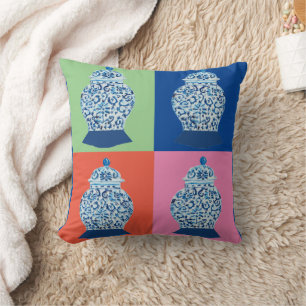 Blue Pink Chinoiserie Ginger Jakar Kunstdruck Kissen