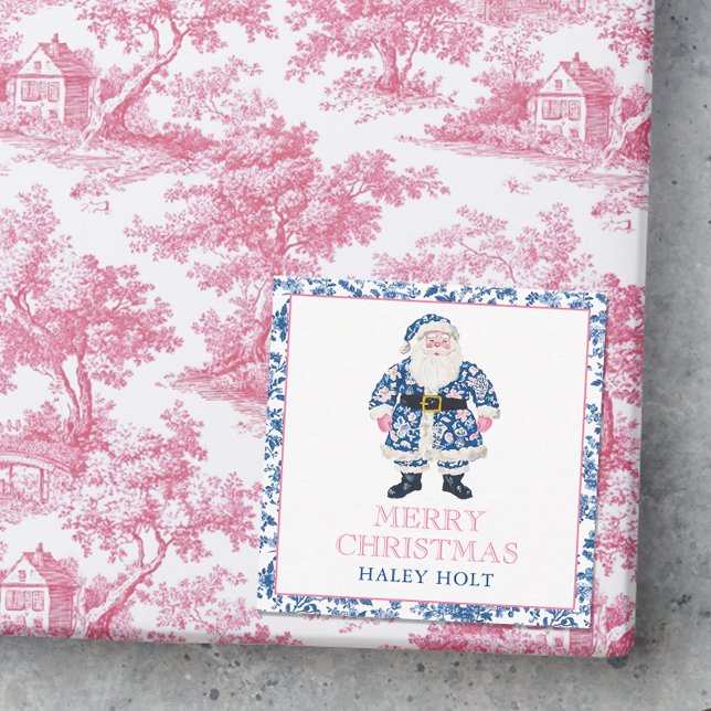 Blue & Pink Chinoiserie Stadtrundgang: Mitteilungskarte (Photo of a pink and blue chinoiserie christmas gift with a gift enclosure card.)