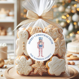 Blue Pink Chinoiserie Toile Nutcracker Weihnachten Runder Aufkleber