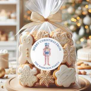 Blue Pink Chinoiserie Toile Nutcracker Weihnachten Runder Aufkleber