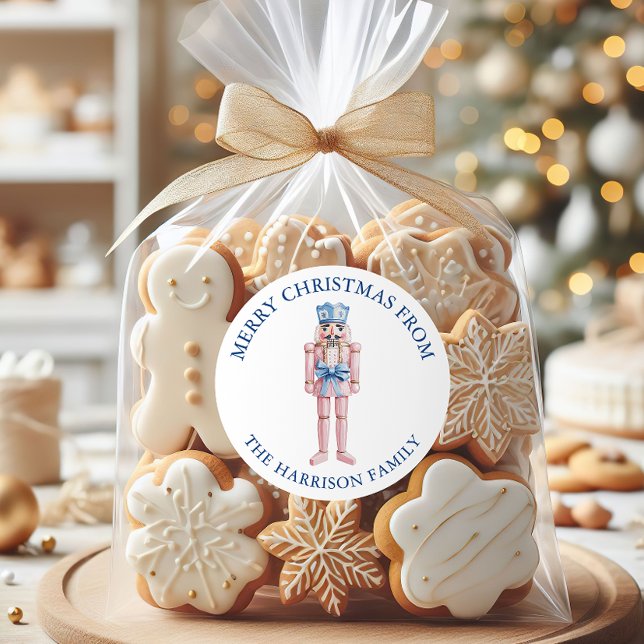 Blue Pink Chinoiserie Toile Nutcracker Weihnachten Runder Aufkleber (Von Creator hochgeladen)