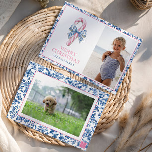 Blue & Pink Chinoiserie Toile Weihnachts Candy Can Feiertagskarte