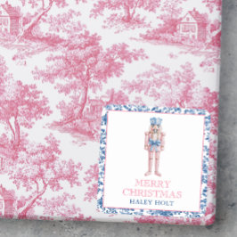 Blue & Pink Chinoiserie Toile Weihnachtsnachtscrem Quadratischer Aufkleber