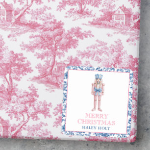 Blue & Pink Chinoiserie Toile Weihnachtsnachtscrem Quadratischer Aufkleber