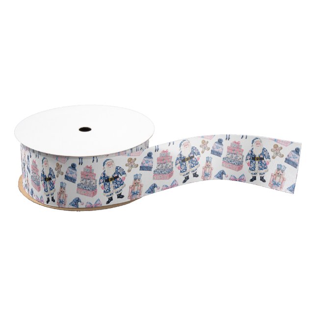 Blue & Pink Chinoiserie Weihnachten Ripsband (Spule)