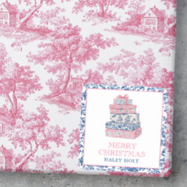 Blue & Pink Chinoiserie Weihnachtsgeschenke Quadratischer Aufkleber