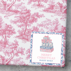 Blue & Pink Chinoiserie Weihnachtsgeschenke Quadratischer Aufkleber
