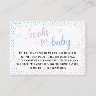 Blue Pink Confetti Calligraphy Baby Book Request Begleitkarte