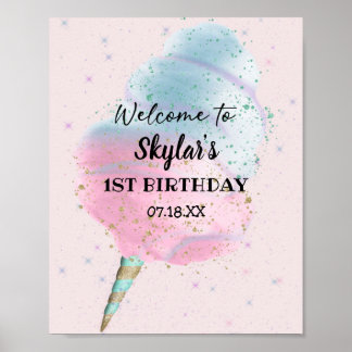 Blue Pink Cotton Candy Bronze Gold Glitzer Geburts Poster