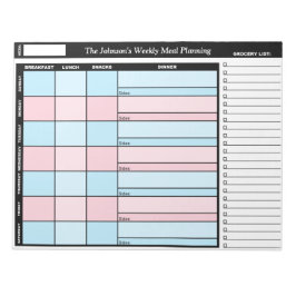 Blue & Pink Custom Weekly Meal Planning Notepad Notizblock
