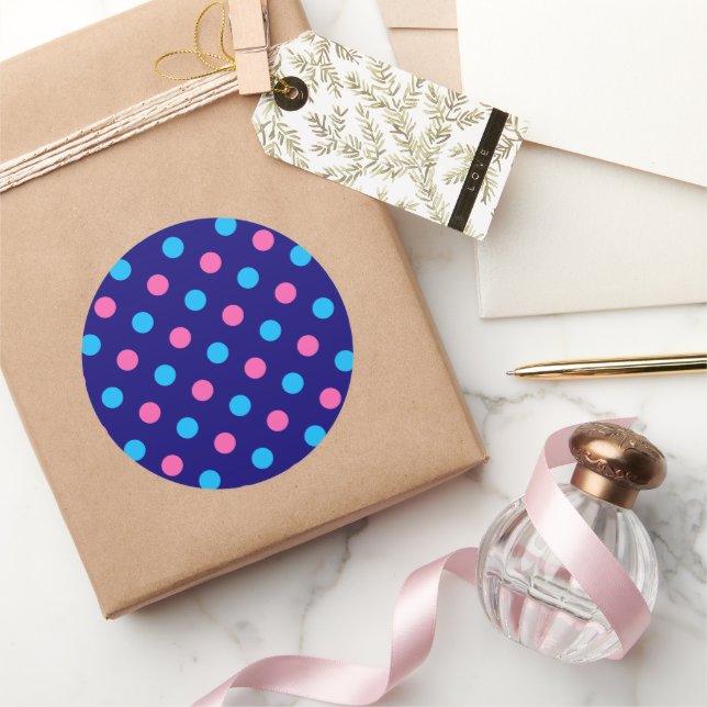 Blue Pink Cyan Polka Dot Pattern Runder Aufkleber (Schenken)
