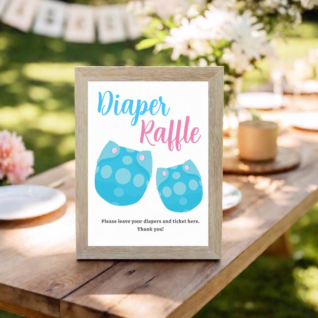 Blue Pink Diaper Raffle Gender Reveal Party Gezeic Poster (Blue Pink Diaper Raffle Gender Reveal Party Draw Poster
)