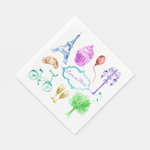 Blue Pink Eiffel Tower Paris Serviette