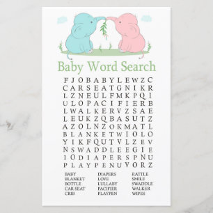 Blue Pink Elephant Baby Shooter Word Search Game