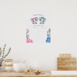 Blue & Pink Elephant Gender Reveal Voting Sign Poster