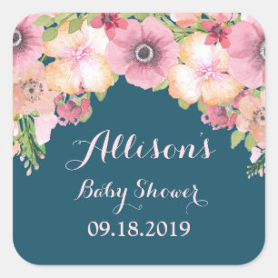 Blue Pink Floral Baby Shooting Tag Quadratischer Aufkleber