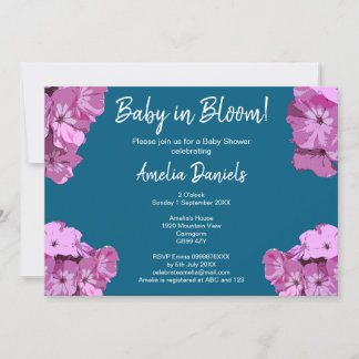 Blue & Pink Floral Baby Shower Invitation Einladung
