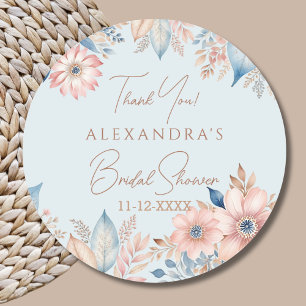 Blue Pink Floral Boho Chic Brautparty Vielen Dank Runder Aufkleber