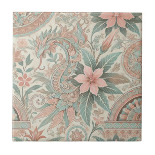 Blue Pink Floral Boho Indonesische Batik Wasserfar Fliese