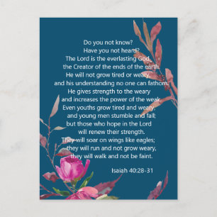 Blue Pink Floral Christlich Bibel Verse Postkarte
