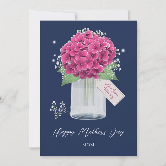 Blue Pink Floral Happy Mother Day Karte (Vorderseite)
