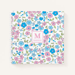 Blue Pink Floral Monogram Notebook Journal Notizbuch
