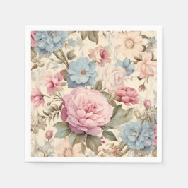 Blue Pink Floral Napkins Serviette