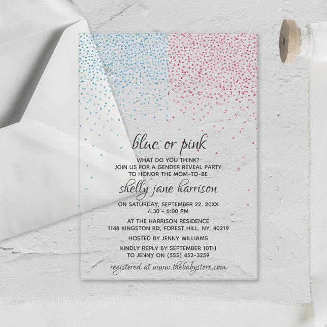 Blue & Pink Glitzer Confetti Gender Reveal Party Acryleinladungen (Von Creator hochgeladen)