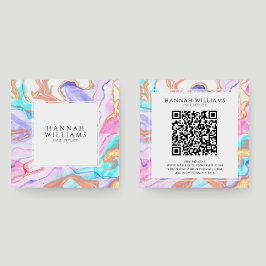 Blue Pink Gold Glitzer QR Code Haarstylle Quadratische Visitenkarte