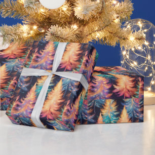 Blue Pink Gold Light Trees Moderne Weihnachten Geschenkpapier