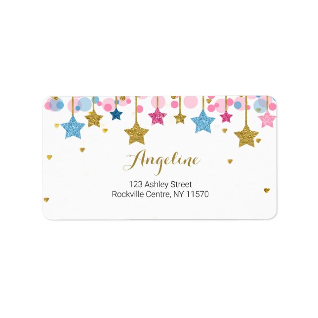 Blue Pink Gold Tinkle Tinkle Address Label Adressaufkleber (Vorne)